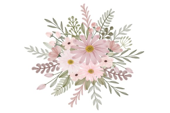 Arrangement of Pink Watercolor Floral Illustrations