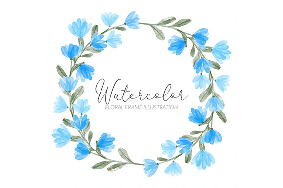Blue Flower Watercolor Circle Frame