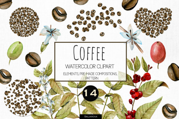 Coffee Watercolor Clipart and Illustrations