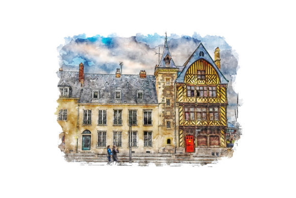 European Architecture Watercolor Drawing and Illustrations