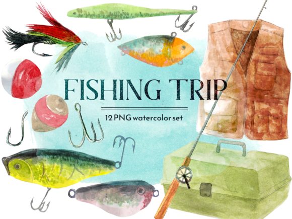 Fishing Bait Watercolor Clipart Set