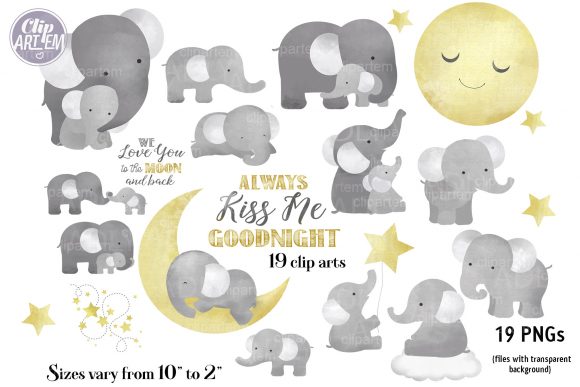 Gray Watercolor Elephant Bundle 19 PNG