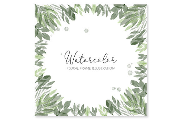 Green Leaf Watercolor Square Frame and Illustrations