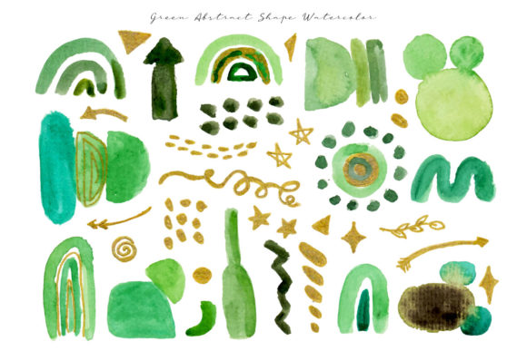 Green Modern Abstract Shape Watercolor Illustrations