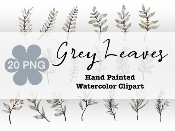 Grey Leaves Watercolor Clipart and Illustrations