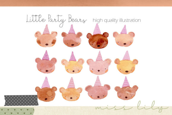 Little Party Bears Watercolor Set and Illustrations