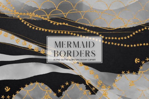 Mermaid Watercolour Border Clip Art and Illustrations