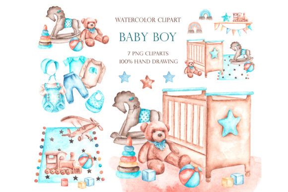 Newborn Baby Watercolor Clipart, Illustrations
