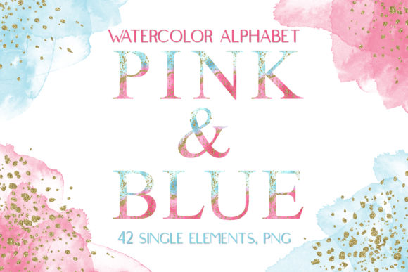 Pink Blue Watercolor Alphabet Clipart Illustrations