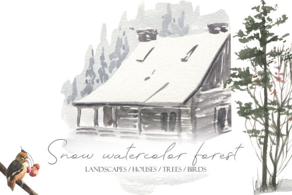 Snow Watercolor Forest Illustrations