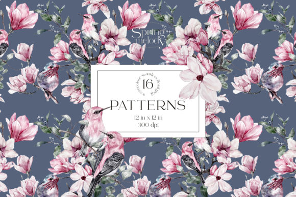 Spring Watercolor Seamless Patterns and Illustrations