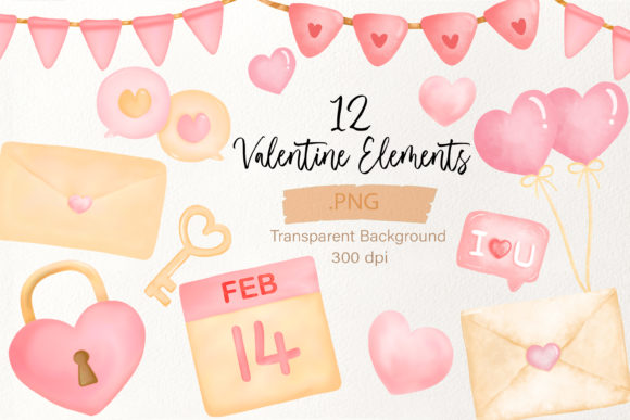 Valentine Element Watercolor Hand Drawn