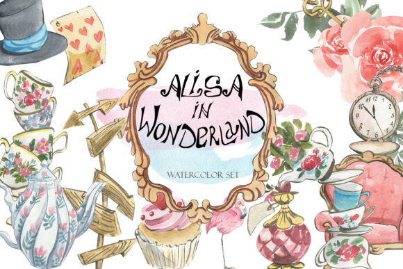 Watercolor Alisa in Wonderland Illustrations