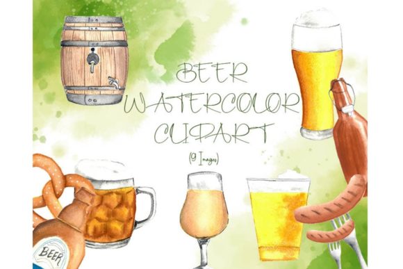 Watercolor Beer Clipart, Illustrations