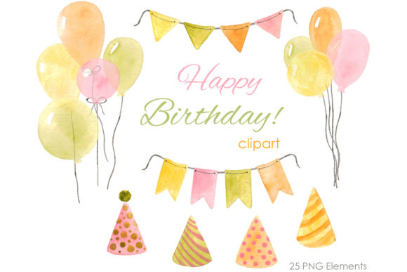 Watercolor Birthday Clipart Birstday Png Illustrations