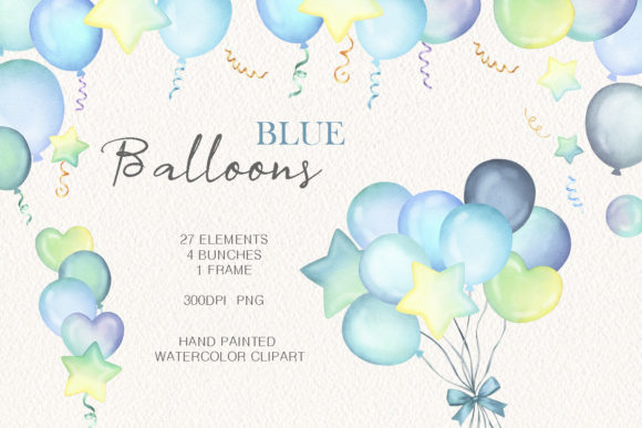Watercolor Blue Balloons Party Clipart