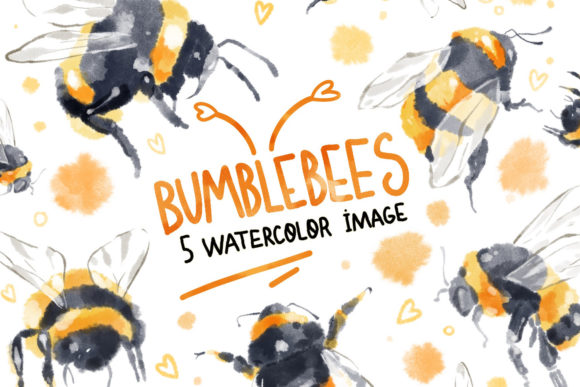 Watercolor Bumble Bee Clipart and Illustrations