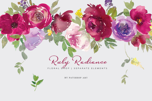 Watercolor Burgundy Red Floral Clipart