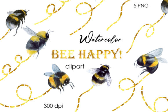 Watercolor Clipart Bumblebee Png Clipart and Illustrations