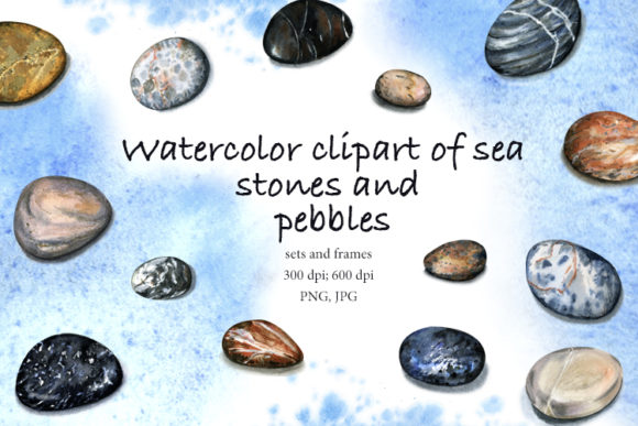 Watercolor Clipart of Sea Stones and Peb Illustrations