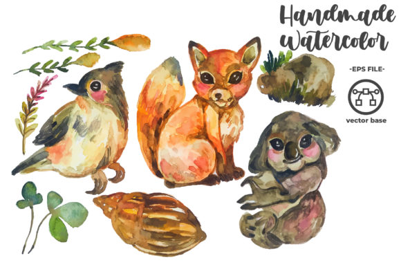 Watercolor Cute Animal Elements