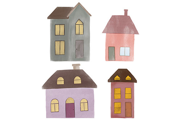 Watercolor Cute House Illustration Set and Illustrations