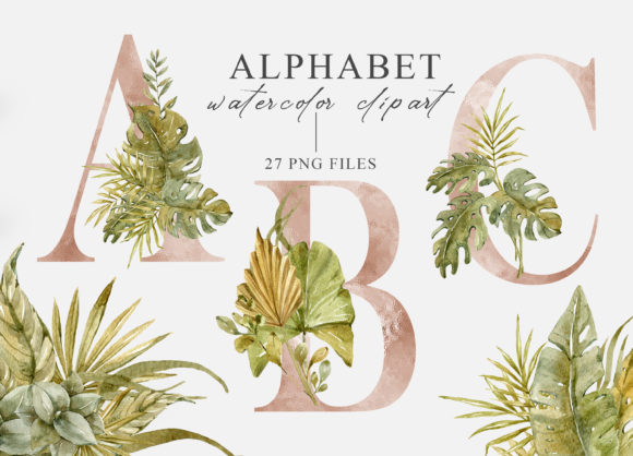 Watercolor Floral Alphabet Clipart