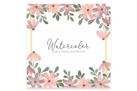 Watercolor Flower Frame Square Pastel Illustrations