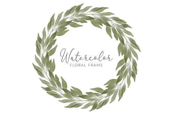 Watercolor Green Floral Circle Wreath Illustrations