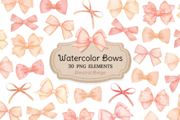 Watercolor Neutral Beige Bows Clipart and Illustrations