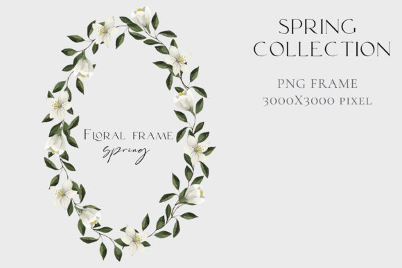 Watercolor Oval Wreath of White Flowers Illustrations