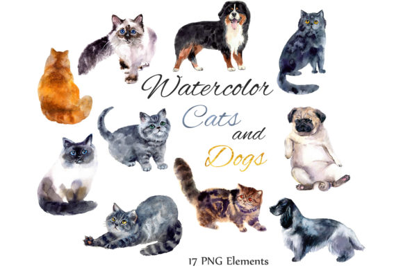 Watercolor Pets Clipart Cute Animals Png and Illustrations
