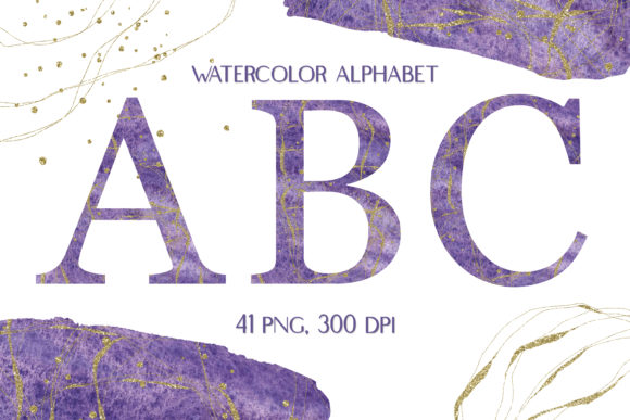 Watercolor Purple Alphabet Clipart and Illustrations