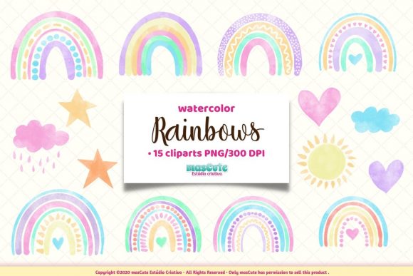 Watercolor Rainbows Clipart and Illustrations