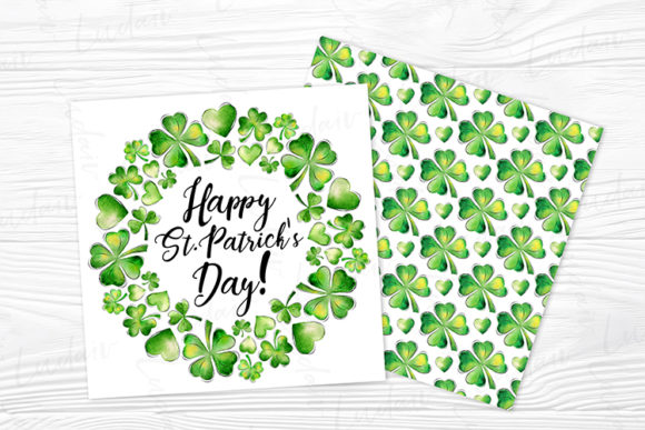 Watercolor Shamrock Card 3 Illustrations