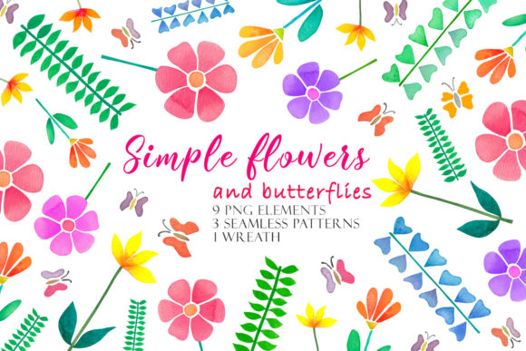Watercolor Simple Flowers Illustrations