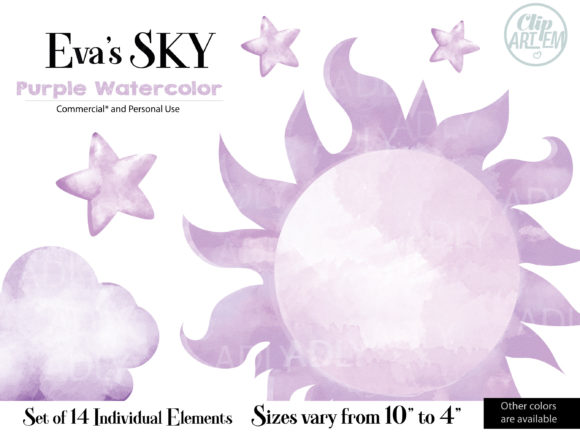 Watercolor Sky Cloud Purple 14 PNG and Illustrations