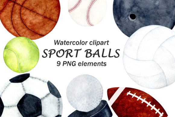 Watercolor Sports Balls and Illustrations