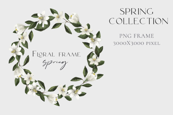 Watercolor Spring Flower Wreath PNG and Illustrations