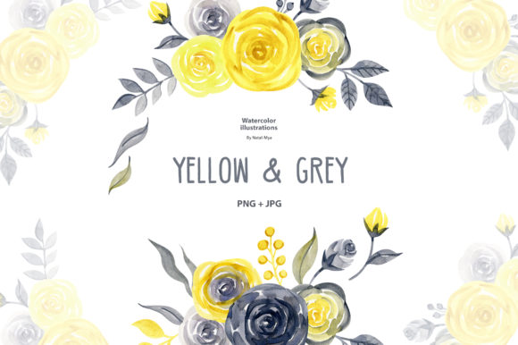 Watercolor Yellow Gray Roses Illustrations