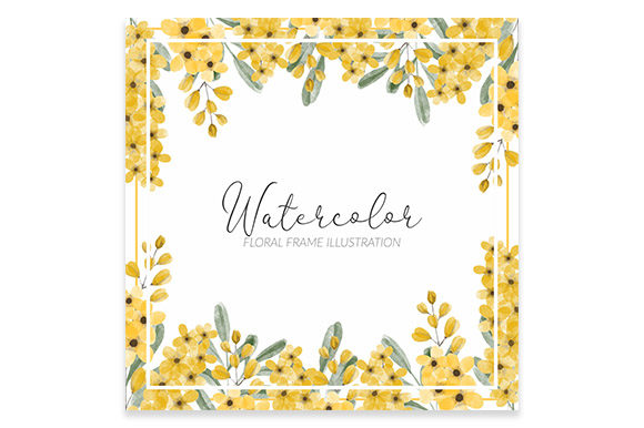 Yellow Watercolor Flower Square Frame Illustrations